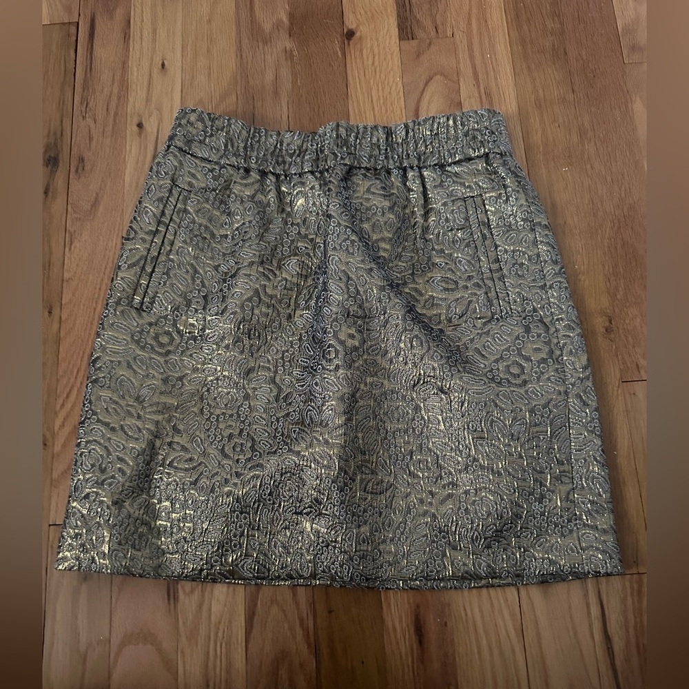 LOFT Shimmering Gold Patterned Mini Skirt